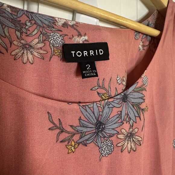 TORRID Pink Floral Cap Sleeve Dress in Plus Size 2 Sundress Ruffle Hem - Picture 5 of 8